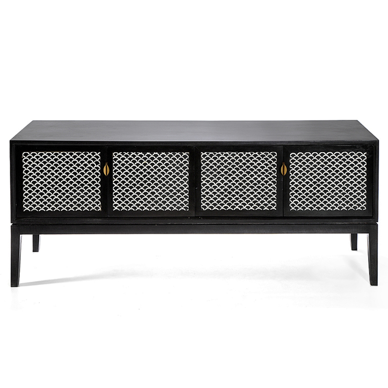 Буфет в гостиную с инкрустацией Bone Inlay sideboard - 4 doors Черный Белый в Липецке | Loft Concept 