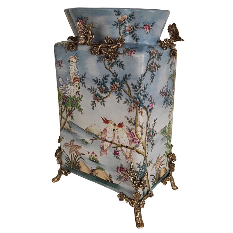 Ваза Blue Rectangular Vase Parrots Бронза Мульти Голубой Ваза Blue Rectangular Vase Parrots Бронза Мульти Голубой в Липецке | Loft Concept