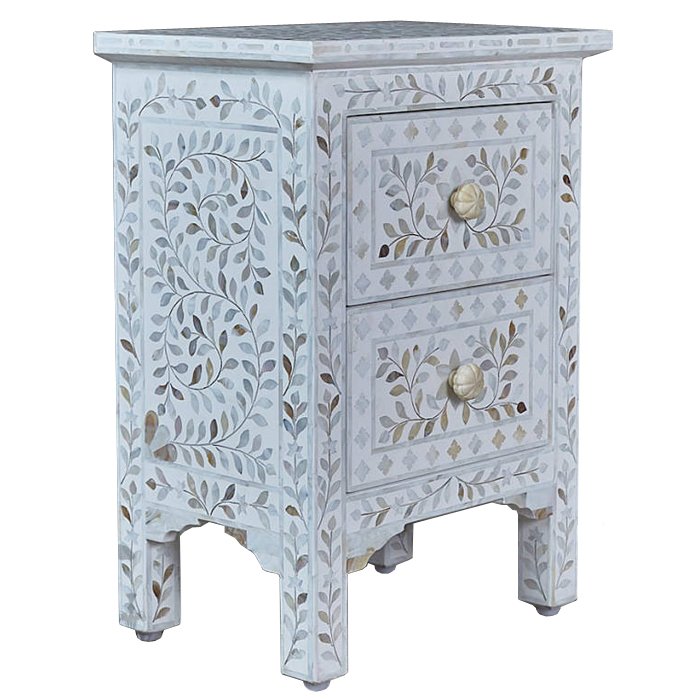 Тумба инкрустация перламутром Inlaid Bone White c 2 ящиками Белый Голубой пастельный Тумба инкрустация перламутром Inlaid Bone White c 2 ящиками Белый Голубой пастельный в Липецке | Loft Concept