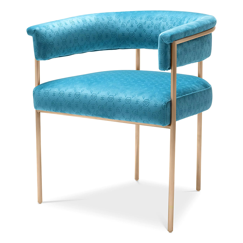 Стул Philipp Plein Dining Chair Monogram Голубой Голубой Золотой Стул Philipp Plein Dining Chair Monogram Голубой Голубой Золотой в Липецке | Loft Concept
