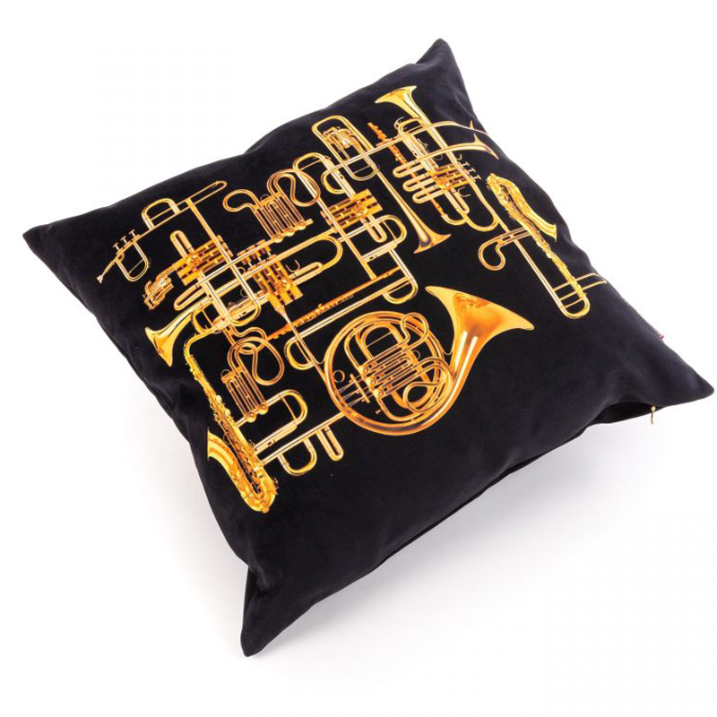 Подушка Seletti Cushion Trumpets Черный Золотой Подушка Seletti Cushion Trumpets Черный Золотой в Липецке | Loft Concept