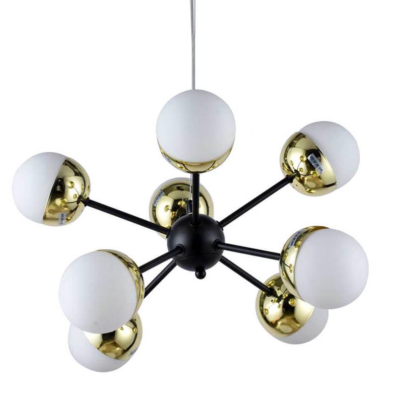 Люстра Sputnik White and Gold Globe Chandelier 8 Черный Золотой Белый Люстра Sputnik White and Gold Globe Chandelier 8 Черный Золотой Белый в Липецке | Loft Concept