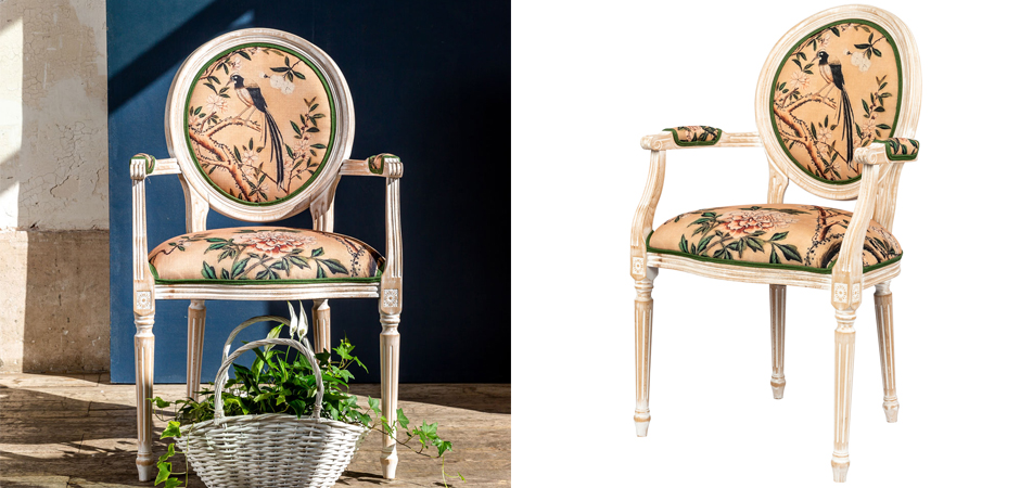 Стул с подлокотниками Beige and Green Chinoiserie Chair Стул с подлокотниками Beige and Green Chinoiserie Chair - Loft-Concept в Липецке