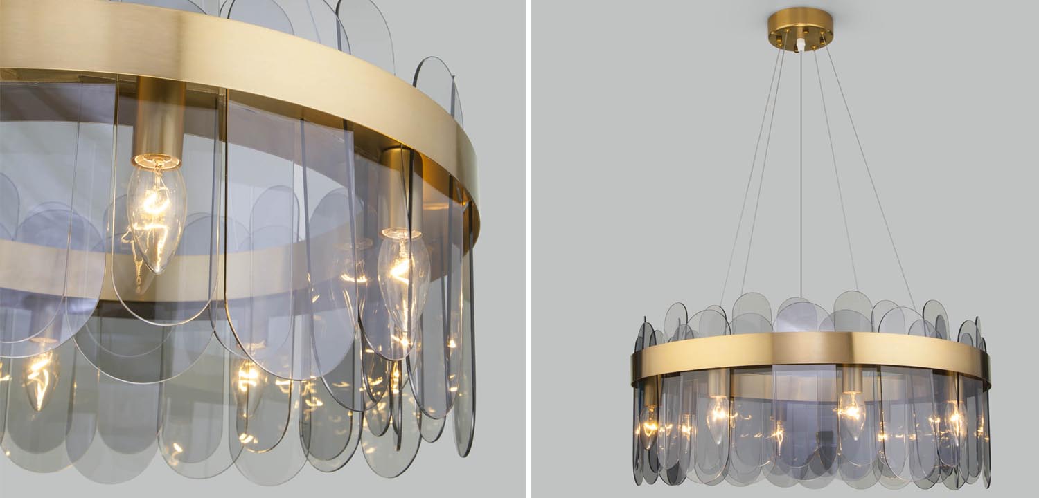 Люстра Decorative Oval Smoky Plates brass - фото