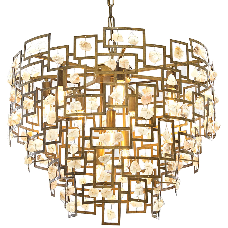 Люстра металлическая с подвесками из камня Maze Stones Chandelier 52 Латунь Бежевый Люстра металлическая с подвесками из камня Maze Stones Chandelier 52 Латунь Бежевый в Липецке | Loft Concept
