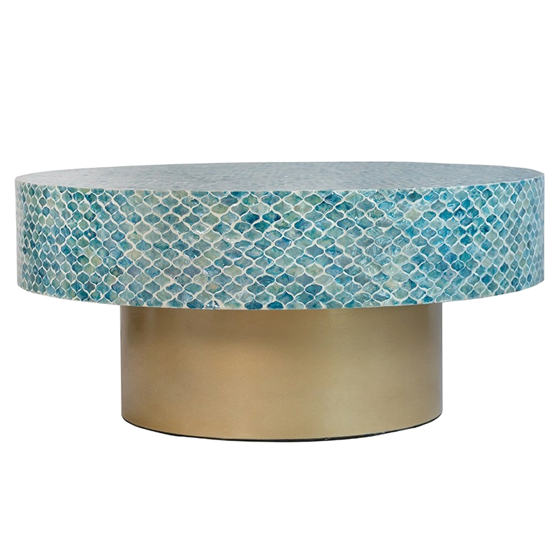 Стол Кофейный Bone Inlay Blue с мозаичным рисунком из раковин устриц Голубой Стол Кофейный Bone Inlay Blue с мозаичным рисунком из раковин устриц Голубой в Липецке | Loft Concept