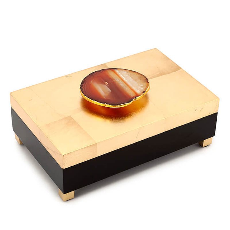 Шкатулка BOX KRIZIA gold with agate Черный Глянцевое золото Коричневый Шкатулка BOX KRIZIA gold with agate Черный Глянцевое золото Коричневый в Липецке | Loft Concept