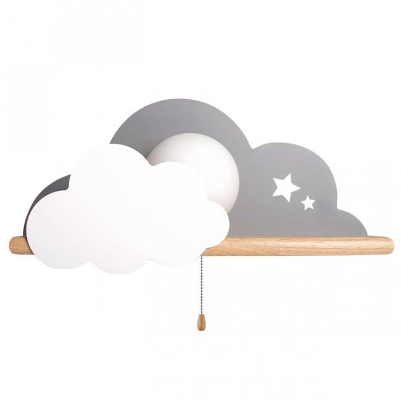 Бра с деревянной полкой серое Облако Wall Lamp Grey Cloud Серый Древесина Бра с деревянной полкой серое Облако Wall Lamp Grey Cloud Серый Древесина в Липецке | Loft Concept