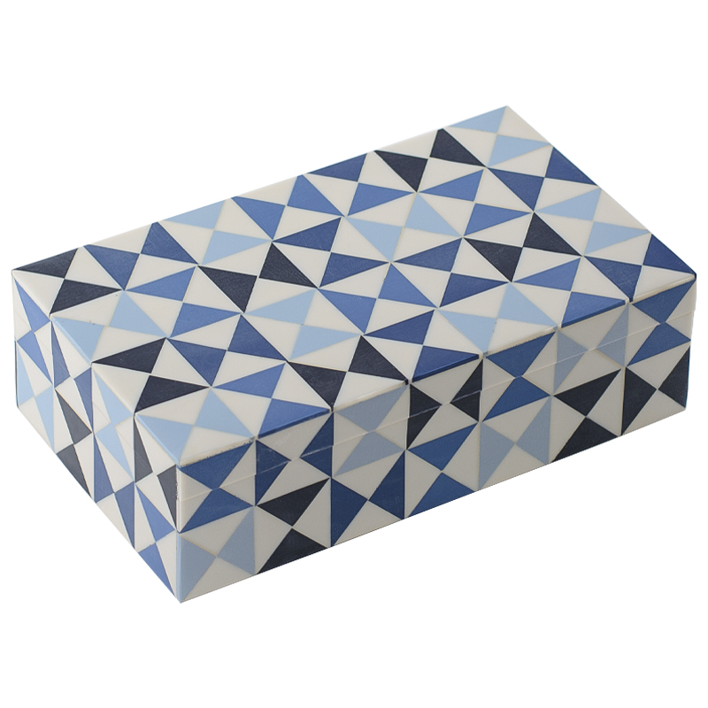 Шкатулка Small Triangles Blue Bone Inlay Box Голубой Синий Белый Шкатулка Small Triangles Blue Bone Inlay Box Голубой Синий Белый в Липецке | Loft Concept