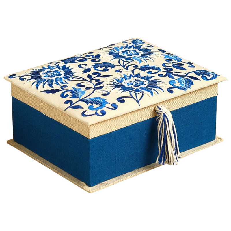 Шкатулка с вышивкой Blue Flowers Beads Embroidery Box Бежевый Синий Голубой Шкатулка с вышивкой Blue Flowers Beads Embroidery Box Бежевый Синий Голубой в Липецке | Loft Concept