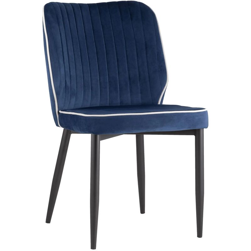 Стул Lawrence Chair Синий Велюр Белый кант Синий Белый Черный Стул Lawrence Chair Синий Велюр Белый кант Синий Белый Черный в Липецке | Loft Concept