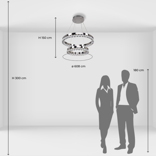 Люстра с двумя кольцами цвета хром и прозрачными хрустальными шарами по периметру Sacramento Transparent Balls Chandelier в Липецке