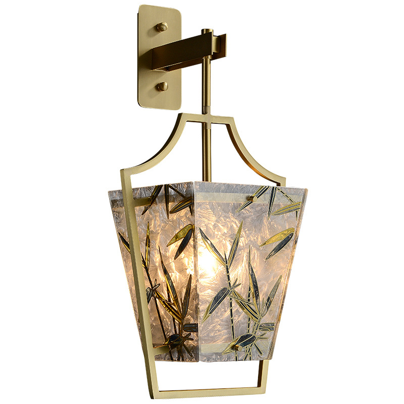 Бра витраж Бамбук  Glass bamboo Wall Lamp Латунь Зеленый в Липецке | Loft Concept 