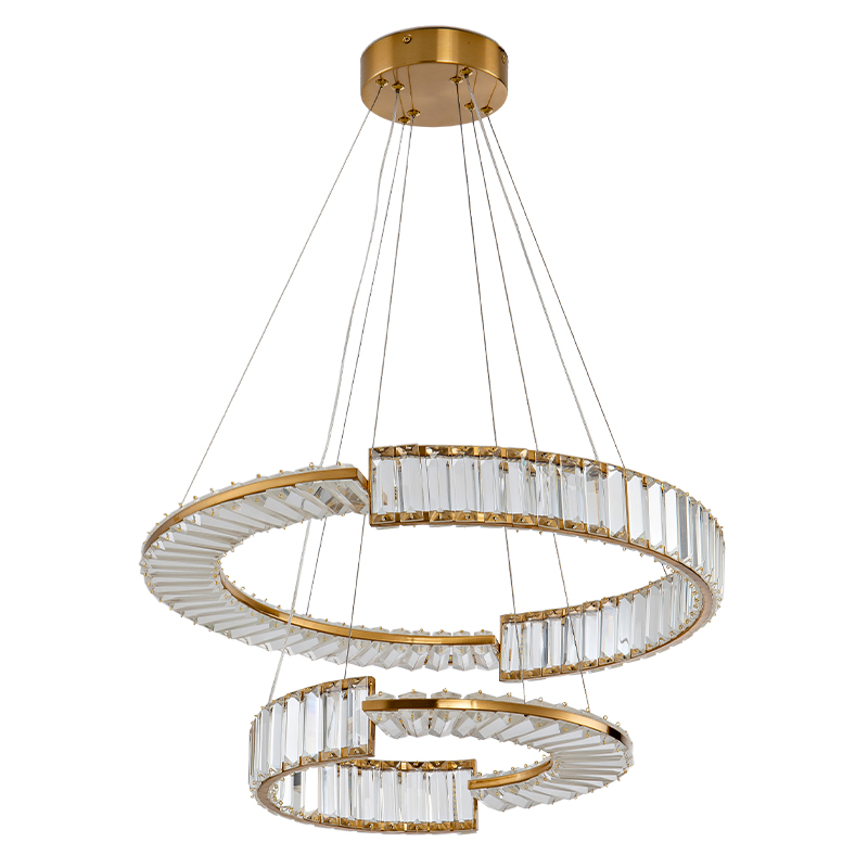 Светодиодная двухъярусная кольцевая люстра из хрусталя и стали и с пультом для регулировки света Maude Crystal Light Латунь Прозрачный в Липецке | Loft Concept 