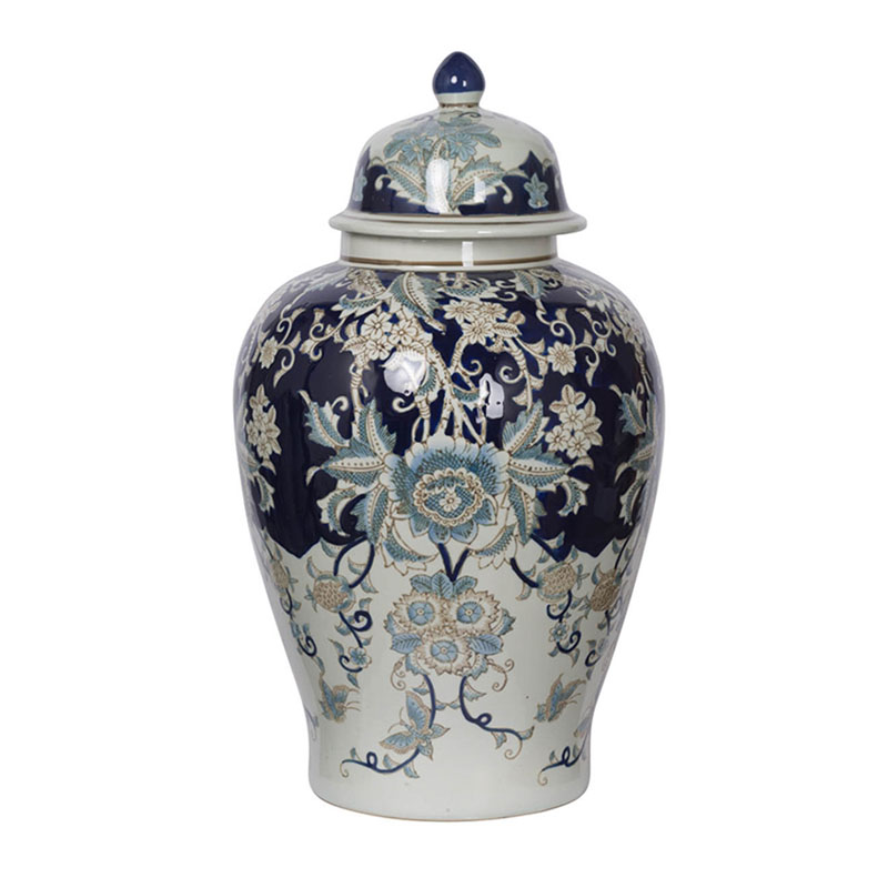 Ваза с крышкой Blue & White Ornament Vase 59 Белый Синий в Липецке | Loft Concept 
