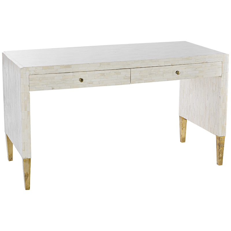 Рабочий стол Bone Inlay Two Drawer Table Бежевый Белый Золотой Рабочий стол Bone Inlay Two Drawer Table Бежевый Белый Золотой в Липецке | Loft Concept
