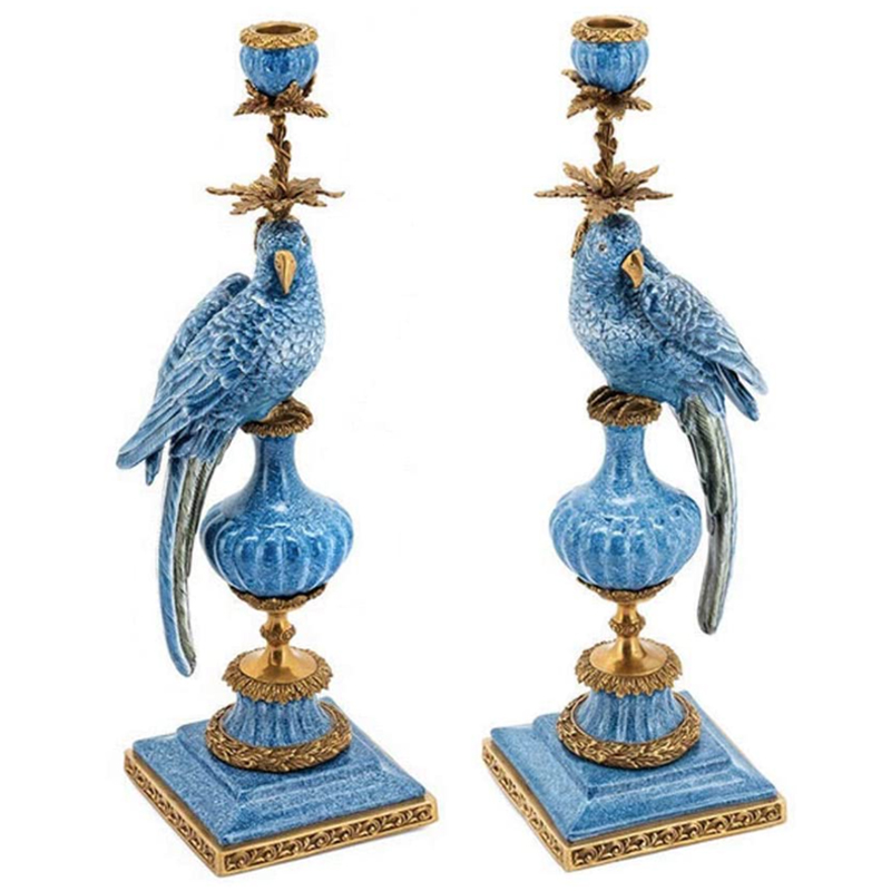 Подсвечник Abhika Candlen Parrot Atlantide Белый Синий Бронза Подсвечник Abhika Candlen Parrot Atlantide Белый Синий Бронза в Липецке | Loft Concept