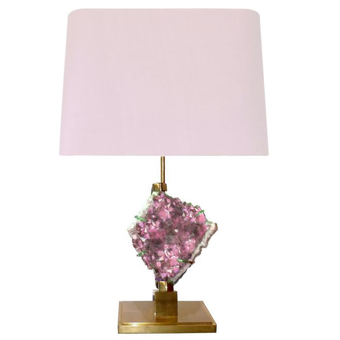 Настольная лампа Bronze and Pink Amethyst Lamp Глянцевое золото Розовый пастельный Настольная лампа Bronze and Pink Amethyst Lamp Глянцевое золото Розовый пастельный в Липецке | Loft Concept