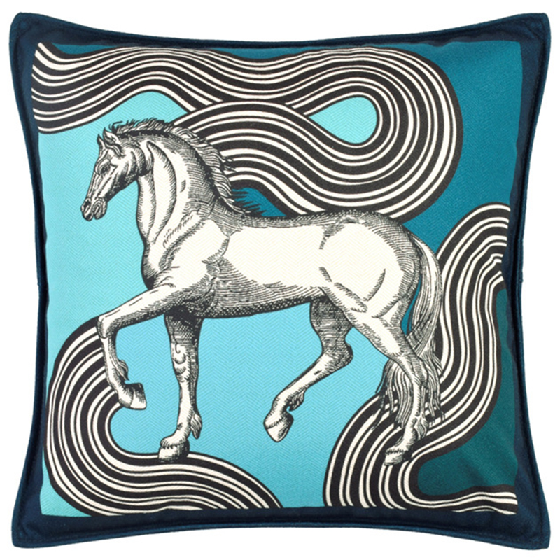 Декоративная подушка Hermes Horse 38 Бирюзовый Черно-белый Декоративная подушка Hermes Horse 38 Бирюзовый Черно-белый в Липецке | Loft Concept