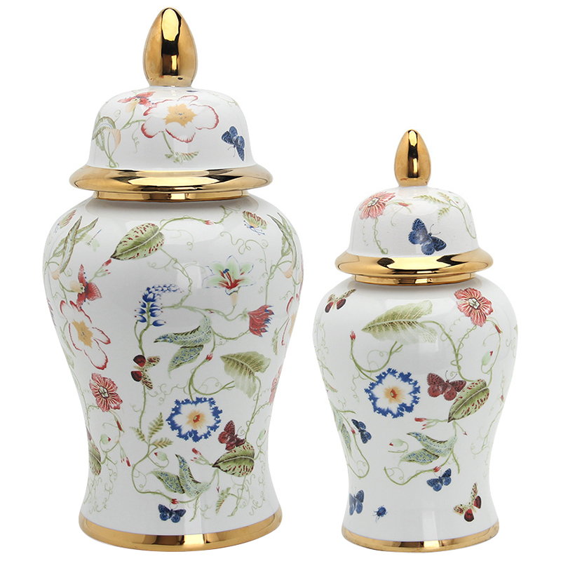Ваза с крышкой Ceramic Beautiful Garden Vase Белый Золотой Мульти Ваза с крышкой Ceramic Beautiful Garden Vase Белый Золотой Мульти в Липецке | Loft Concept