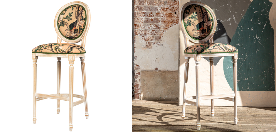 Барный стул Beige and Green Chinoiserie Bar Stool Барный стул Beige and Green Chinoiserie Bar Stool - Loft-Concept в Липецке