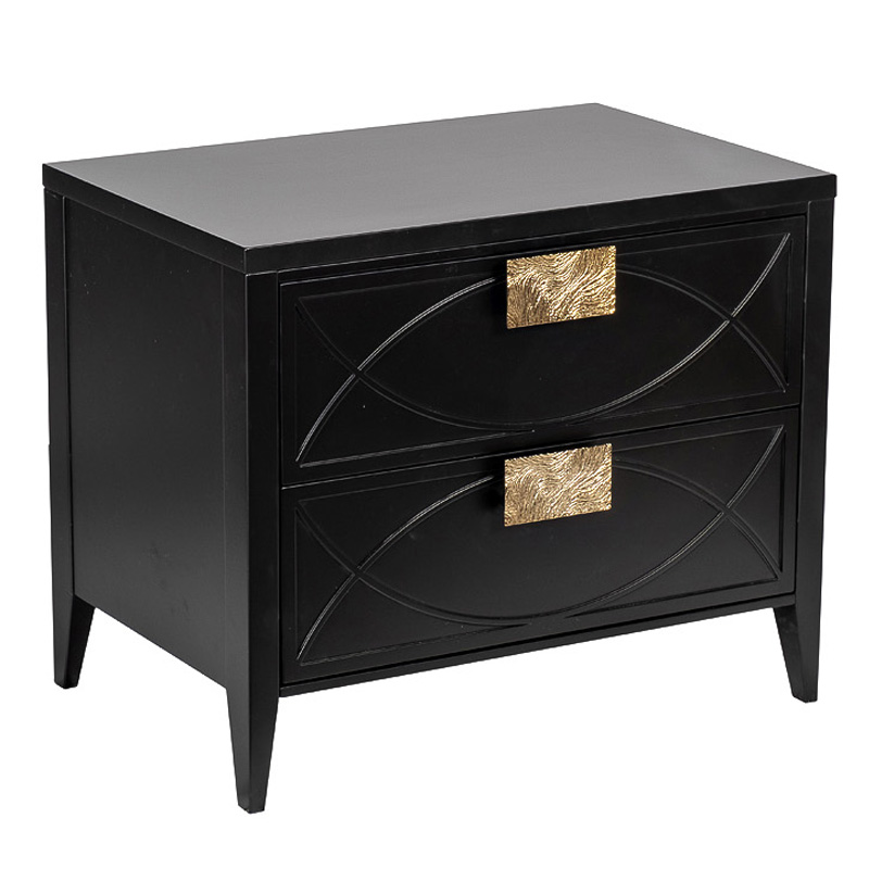 Тумба с 2-мя ящиками Amelie Black Nightstand Черная Черный Золотой Тумба с 2-мя ящиками Amelie Black Nightstand Черная Черный Золотой в Липецке | Loft Concept