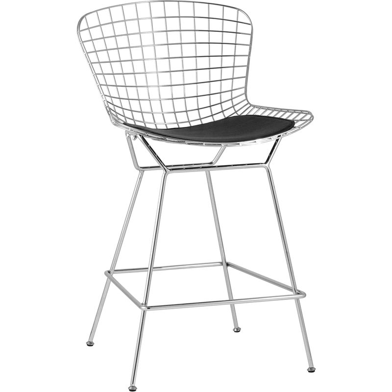 Полубарный стул Bertoia Barstool Хромированный с Черной подушкой Хром Черный Полубарный стул Bertoia Barstool Хромированный с Черной подушкой Хром Черный в Липецке | Loft Concept