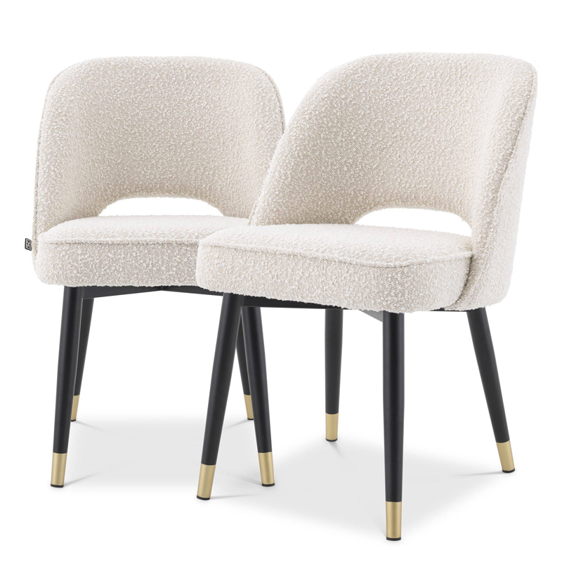 Комплект из двух стульев Eichholtz Dining Chair Cliff set of 2 Boucle cream Кремовый Черный Латунь Комплект из двух стульев Eichholtz Dining Chair Cliff set of 2 Boucle cream Кремовый Черный Латунь в Липецке | Loft Concept