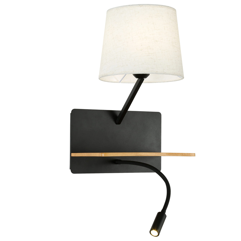Бра с абажуром и гибким спотом Trumpet Wall Black USB Белый Коричневый Черный Бра с абажуром и гибким спотом Trumpet Wall Black USB Белый Коричневый Черный в Липецке | Loft Concept