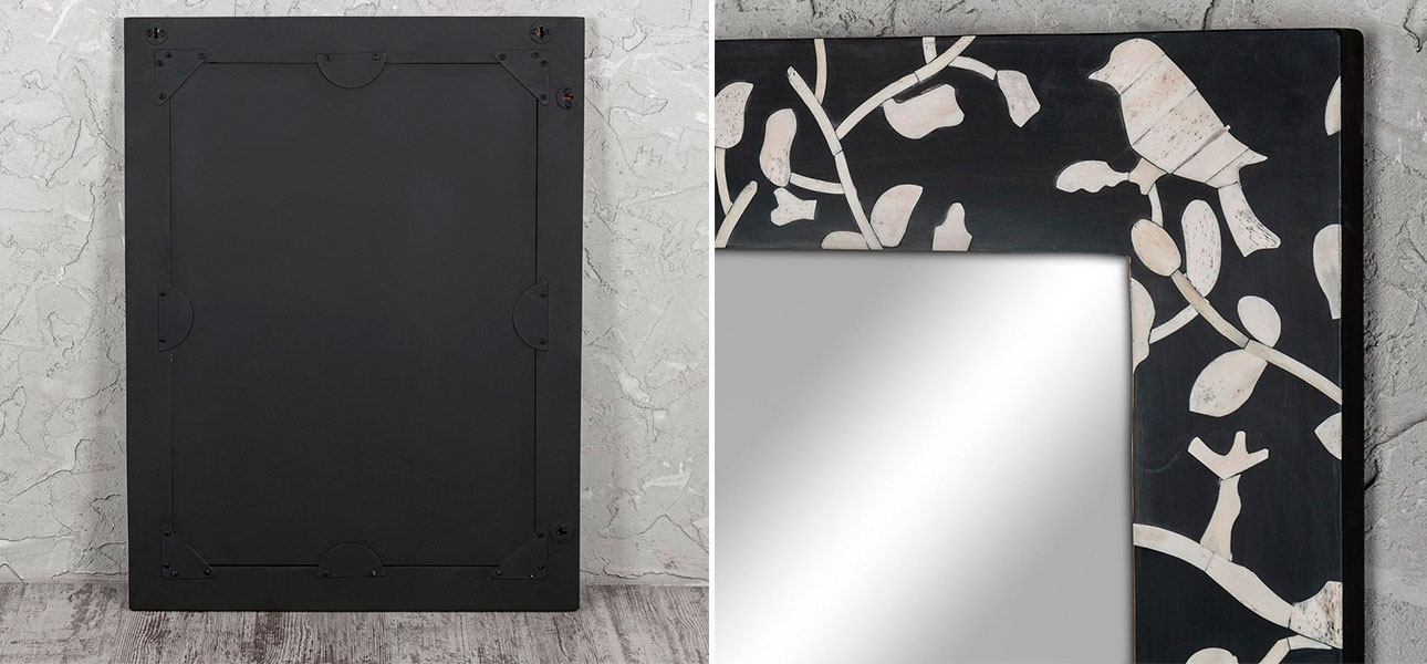 Зеркало с инкрустацией черное Birds - фото №1
