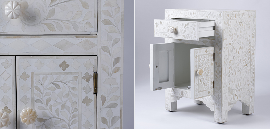 Тумбочка с инкрустацией BONE INLAY BEDSIDE Белая Тумбочка с инкрустацией BONE INLAY BEDSIDE Белая - Loft-Concept в Липецке