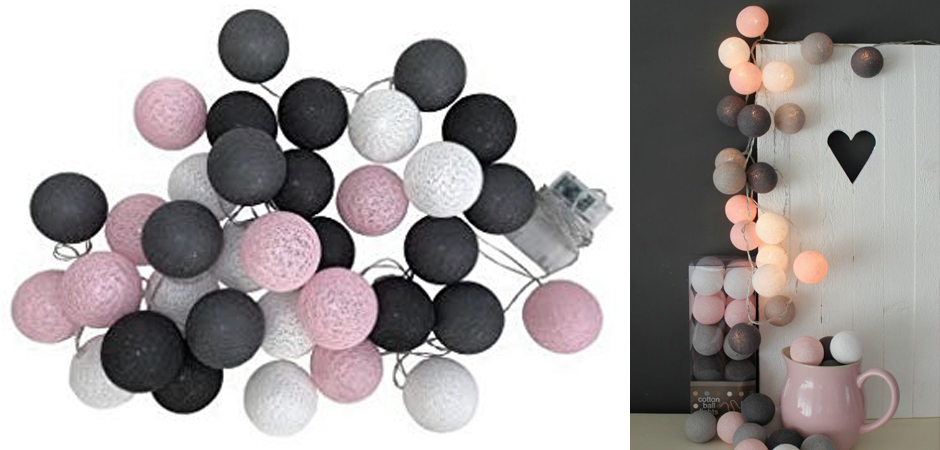 Гирлянда хлопковые фонарики Сotton Ball Pink-Grey - Loft-Concept в Липецке