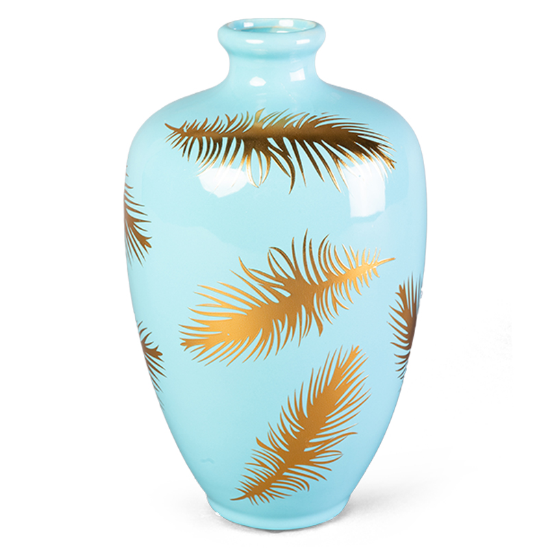 Ваза Gold feathers on blue Vase 25 Голубой Глянцевое золото Ваза Gold feathers on blue Vase 25 Голубой Глянцевое золото в Липецке | Loft Concept