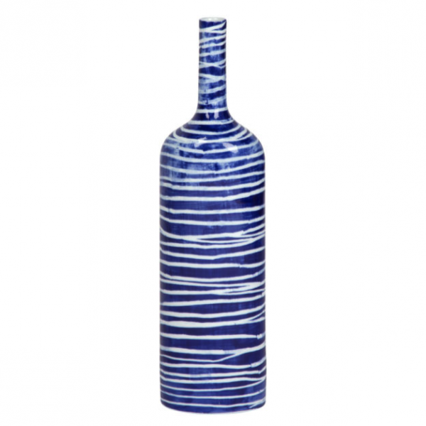 Ваза blue & white ornament Striped Bottle Синий Белый Ваза blue & white ornament Striped Bottle Синий Белый в Липецке | Loft Concept