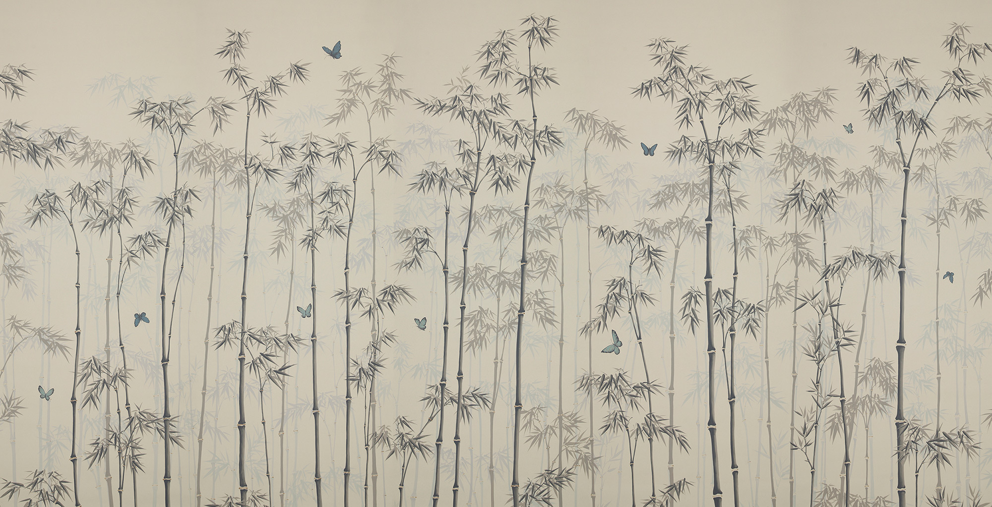 Обои ручная роспись Distant Bamboo Special Colourway on white dyed paper Обои ручная роспись Distant Bamboo Special Colourway on white dyed paper - постер Loft-Concept в Липецке