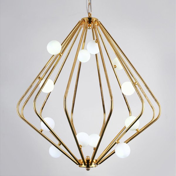 Люстра Cage with white balls Chandelier Золотой Прозрачный белый Люстра Cage with white balls Chandelier Золотой Прозрачный белый в Липецке | Loft Concept