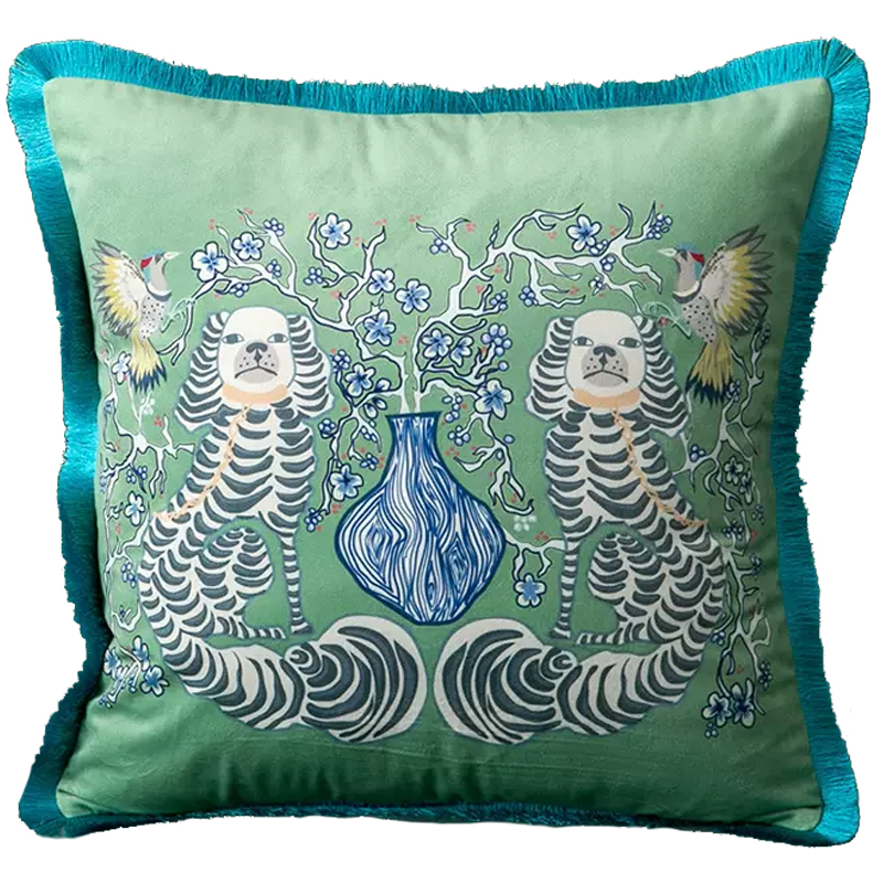 Декоративная подушка Two Dogs Turquoise Cushion Зеленый шалфей Бирюзовый Голубой Белый Декоративная подушка Two Dogs Turquoise Cushion Зеленый шалфей Бирюзовый Голубой Белый в Липецке | Loft Concept