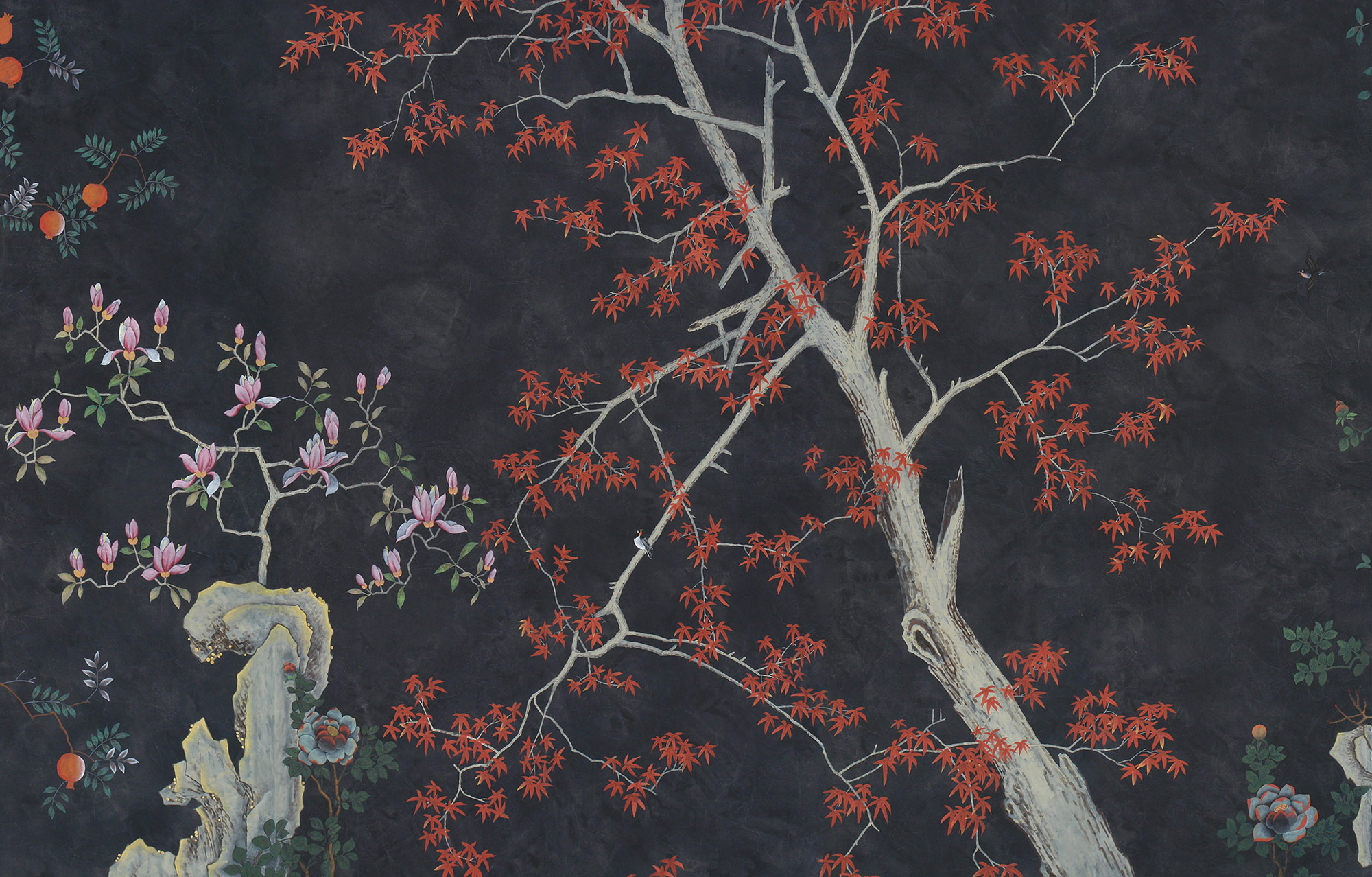 Обои ручная роспись Summer Night Blossom Original colourway on Edo Night painted silk Обои ручная роспись Summer Night Blossom Original colourway on Edo Night painted silk - постер Loft-Concept в Липецке