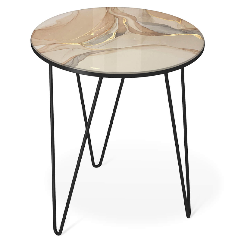 Стол журнальный с круглой столешницей из стекла на 3-х черных ножках Beige Marble Черный Бежевый Стол журнальный с круглой столешницей из стекла на 3-х черных ножках Beige Marble Черный Бежевый в Липецке | Loft Concept