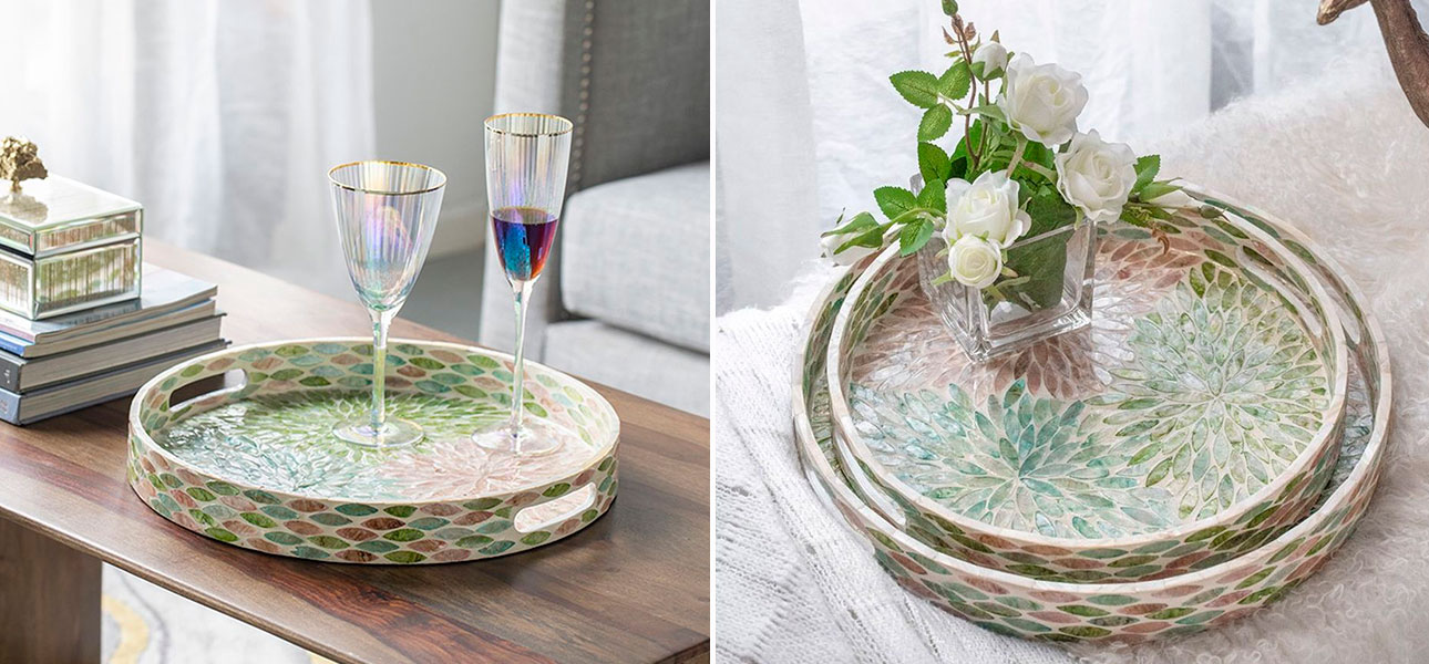 Поднос круглый с инкрустацией Louise - фото