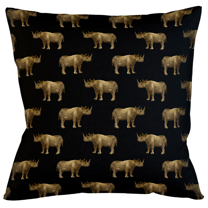 Декоративная подушка с узором из носорогов Home Safari Black Черный Коричневый Декоративная подушка с узором из носорогов Home Safari Black Черный Коричневый в Липецке | Loft Concept