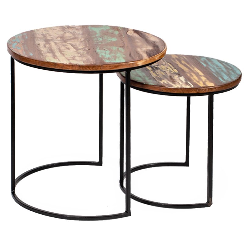 Набор приставных столиков Antique Wood Side Table Коричневый винтаж Черный Набор приставных столиков Antique Wood Side Table Коричневый винтаж Черный в Липецке | Loft Concept