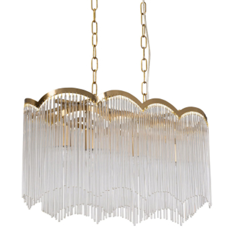 Люстра прямоугольная на цепях с прозрачными трубками и волнистым краем Nembus Золотой Прозрачный в Липецке | Loft Concept 