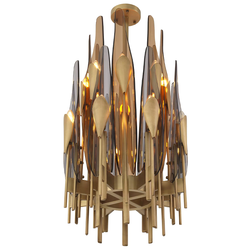 Люстра Eichholtz Chandelier Sky Vertical Латунь Стекло Смок Янтарный Люстра Eichholtz Chandelier Sky Vertical Латунь Стекло Смок Янтарный в Липецке | Loft Concept