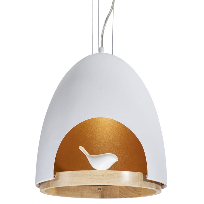 Люстра белого цвета с деревянным обручем PROVENCE BIRD Белый Золотой Бежевый Люстра белого цвета с деревянным обручем PROVENCE BIRD Белый Золотой Бежевый в Липецке | Loft Concept