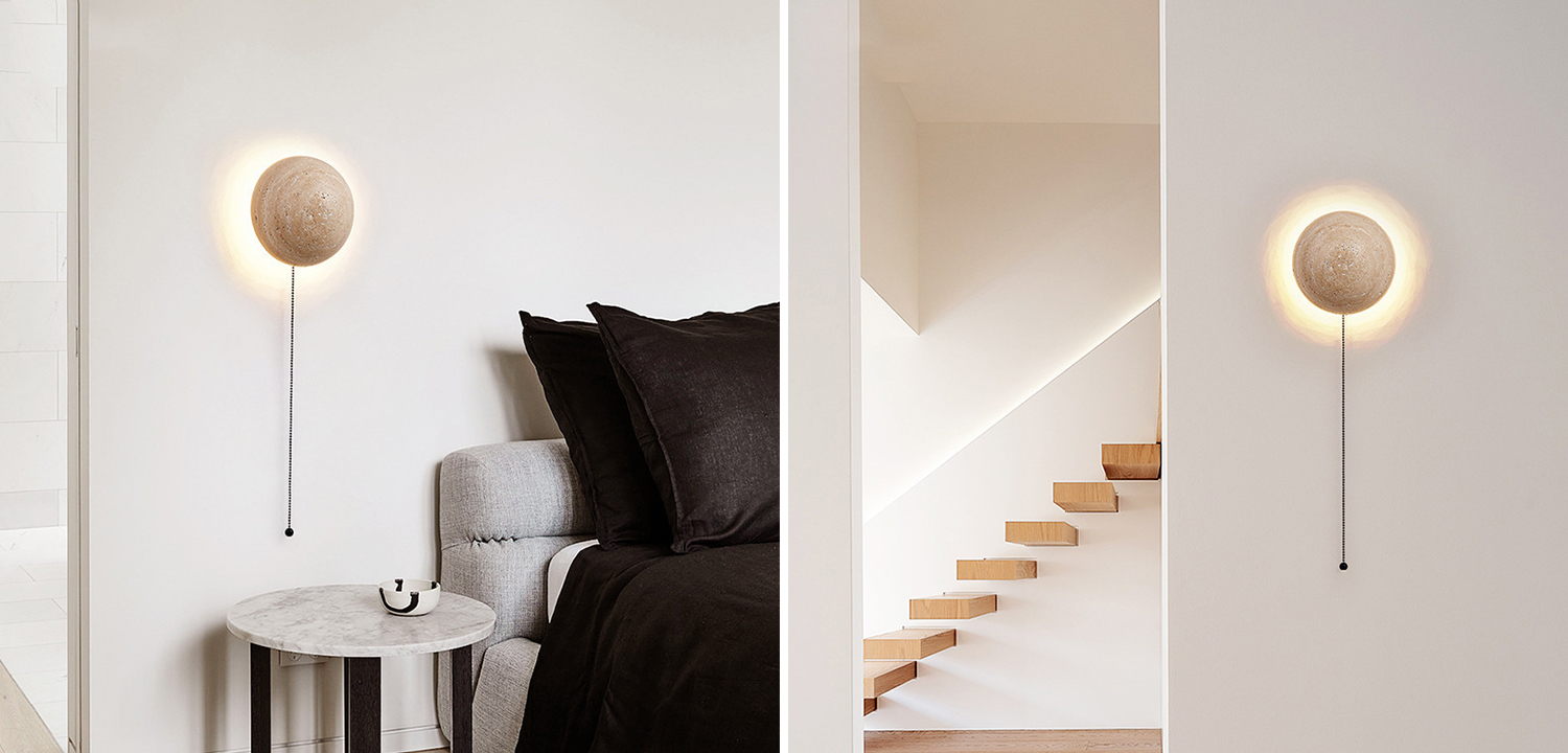 Настенный светодиодный светильник из камня травертина TRAVERTINE POVL WALL LAMP - фото №1