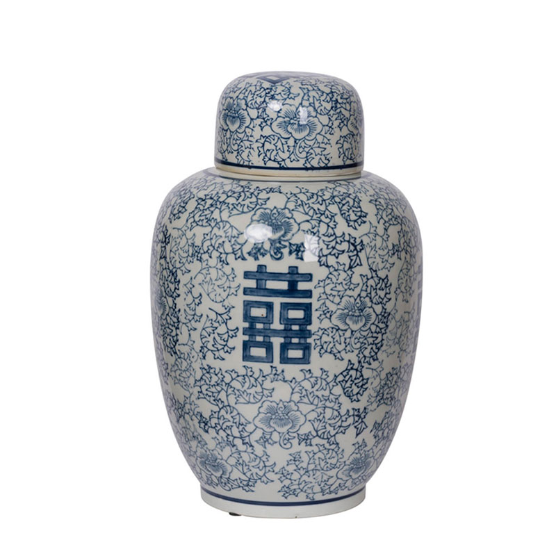 Китайская ваза c крышкой Blue & White Ornament Vase Белый Синий Китайская ваза c крышкой Blue & White Ornament Vase Белый Синий в Липецке | Loft Concept