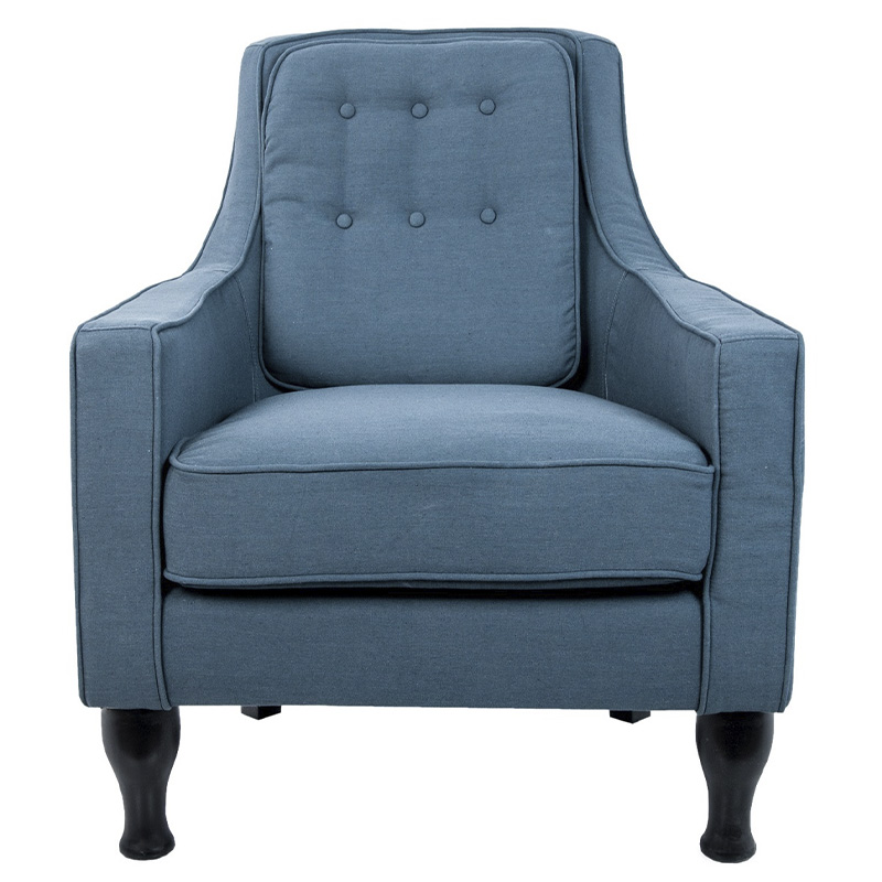 Кресло с мягкой обивкой из льна на 4-х ножках из массива березы Scarlett Armchair blue Голубой Черный Кресло с мягкой обивкой из льна на 4-х ножках из массива березы Scarlett Armchair blue Голубой Черный в Липецке | Loft Concept