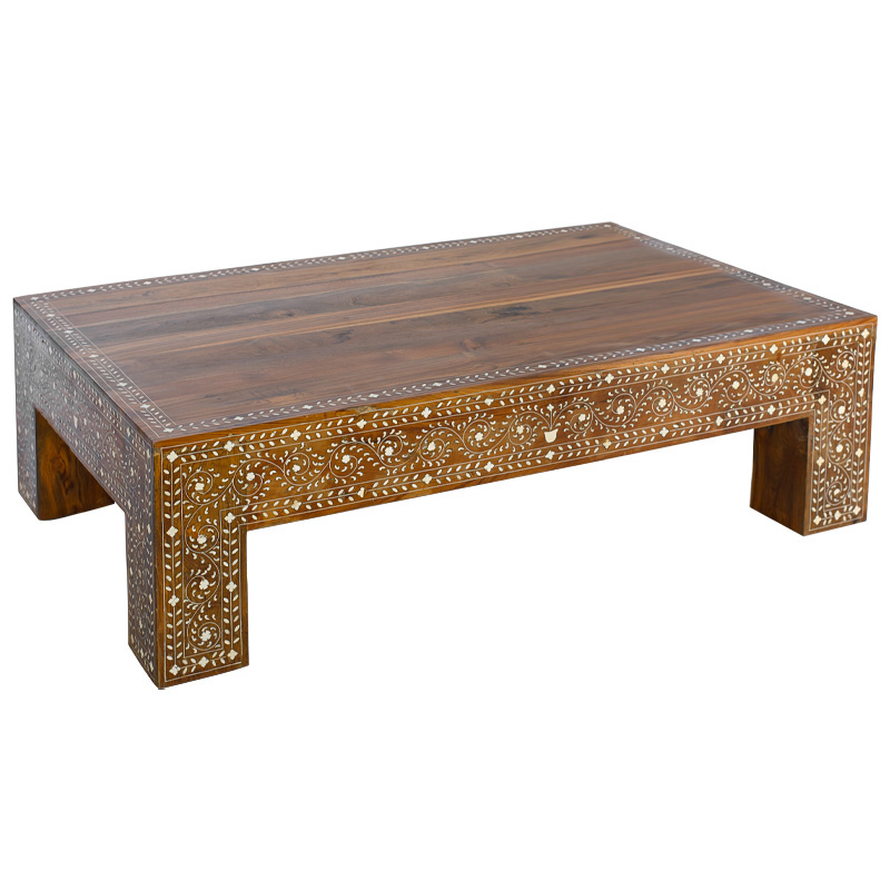 Кофейный стол Wooden Bone Inlay Coffee Table Коричневый Белый Кофейный стол Wooden Bone Inlay Coffee Table Коричневый Белый в Липецке | Loft Concept