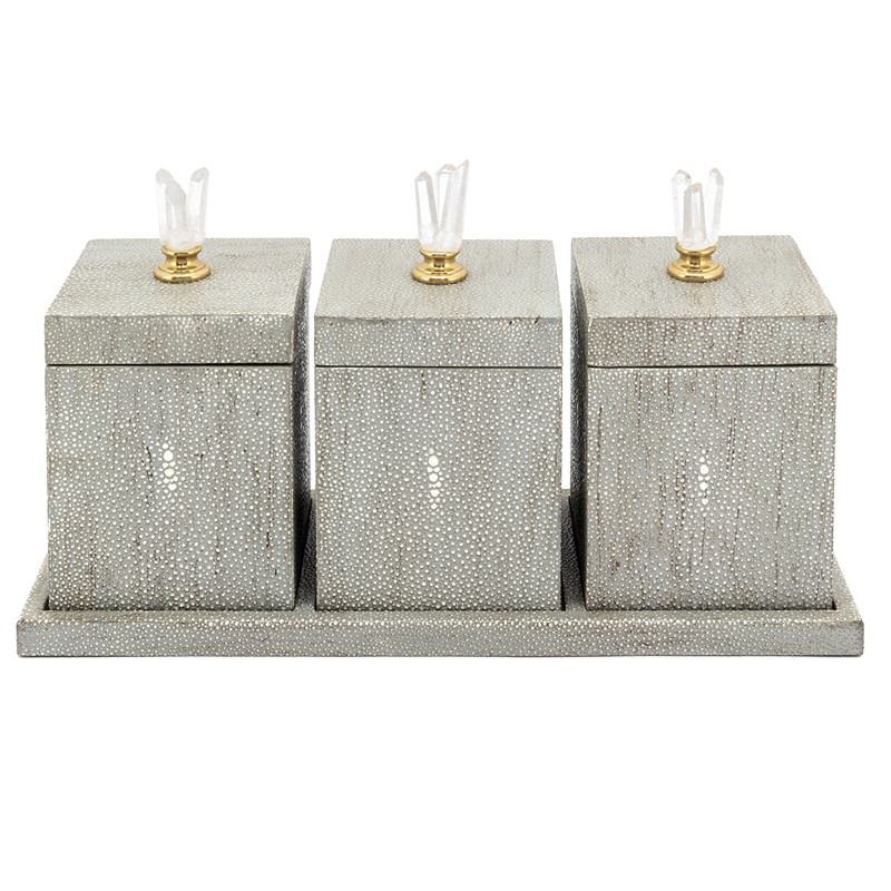 Набор шкатулок BOX KRIZIA SET3PCS Stingray Skin Светло-серый Прозрачный Латунь Набор шкатулок BOX KRIZIA SET3PCS Stingray Skin Светло-серый Прозрачный Латунь в Липецке | Loft Concept